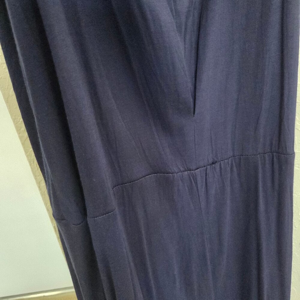 Womens Wide-Leg Jumpsuit Medium Blue Romper Spaghetti Strap Pallazo Navy - Picture 6 of 7